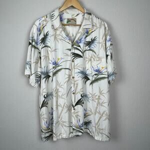 Paradise Sound Hawaii Men's 2XL Rayon Camp Shirt – Ivory Blue Floral Vintage